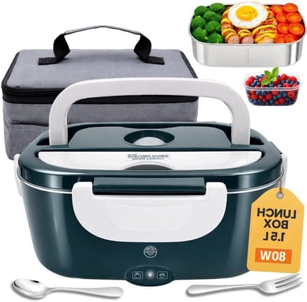 Elektrische lunchbox - Verwarmbare maaltijdbak - Warm eten onderweg - Dubbele aansluiting - 1.5 liter - Grijs