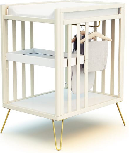 JURABABY Verschoontafel met 2 planken ONLY in hout Wit en Geel