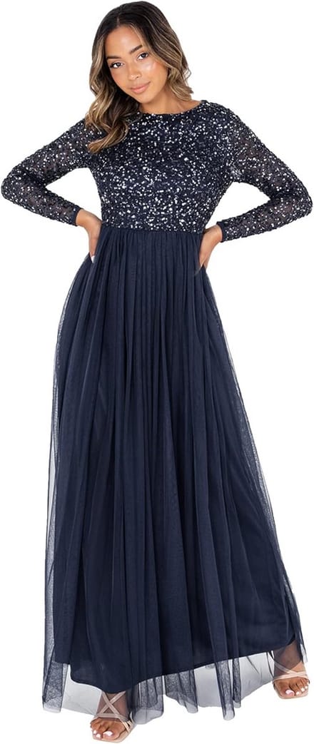 Lange Mouwen Versierde Maxi Jurk Dames Bruidsmeisjesjurk
