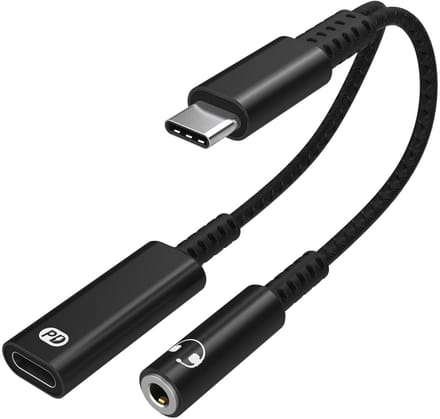 USB-C-adapter voor 3,5 mm hoofdtelefoon en USB-C-oplader