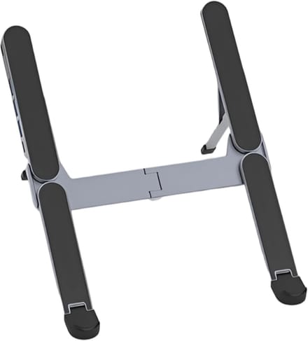 Laptopstandaard Aluminium - Verhoger Bureau - Comfortabel Werken - Geïntegreerde USB-hub - Compact Formaat - Zwart