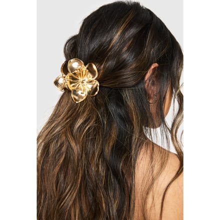 boohoo Dames Gouden Hibiscus Bloem Klauwclip