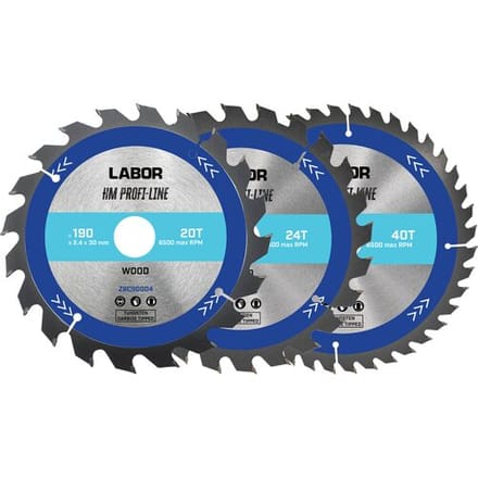 Labor HM cirkelzaagblad hout 190x30x2,4mm - 20,24,40T (3 Stuks)