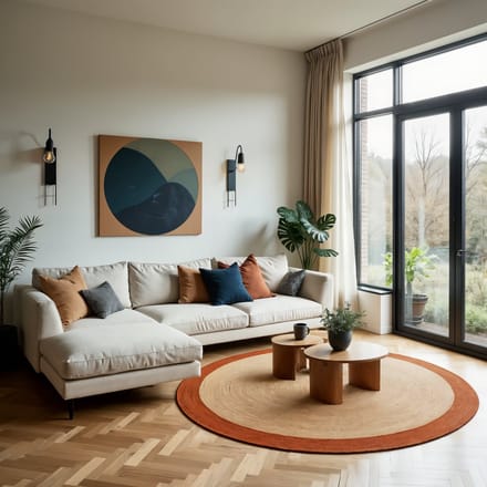 Rond jute vloerkleed naturel/roest/bruin met rand 240cm Mrcarpet