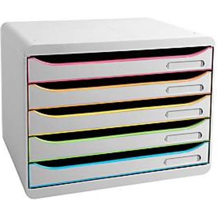 Exacompta Big Box Plus Horizon Wit/Harlekijn, 5 open laden A4/A4+, 27 cm diep, geruisloos met stop, stapelbaar