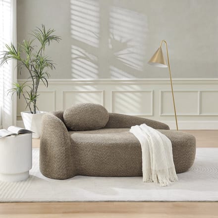 STILVORA Sofa Compact - Afgerond Design Met Kussen - Voor Woonkamer En Slaapkamer - Teddy Stof - Bruin