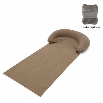 Mainius | Opblaasbare Strandmat met Hoofdkussen + Zandverwijderaar – 160 x 70 cm – Strandbed Ligmat – Khaki