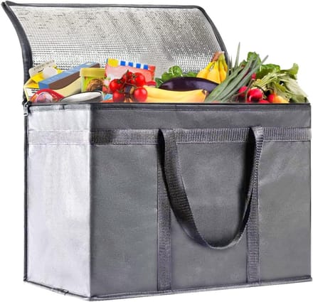 Grote Isolerende Koeltas voor Voedselbezorging, Picknick en Lunch - Vouwbare 30L Koelbox (Grijs)