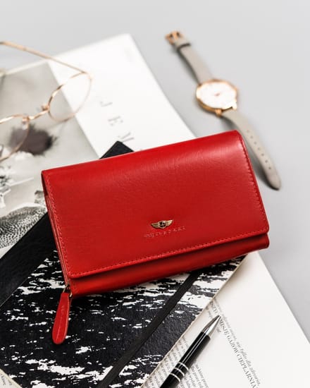 Peterson - Klassieke Leren Damesportemonnee - Rood - RFID Bescherming - Horizontaal