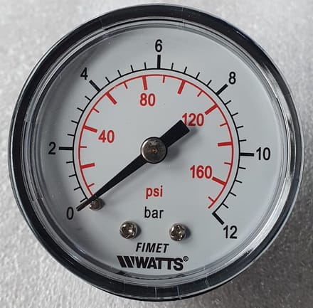 K&W Manometer 50 mm diameter 0-12 bar met 1/8" achter aansluiting geschikt voor luchtdruk