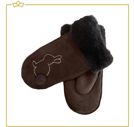 ATTREZZO® Handschoenen Kind - Wanten - One Size - Bruin - Konijn - extra warm!
