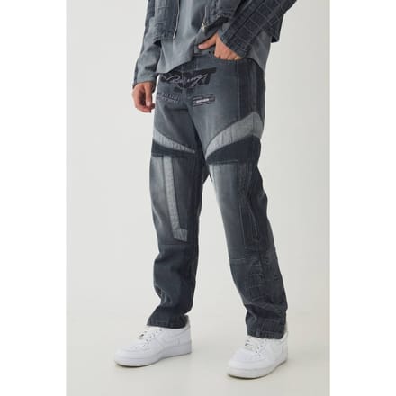 Straight Leg Moto Applique Jeans | Grey | Size 48R
