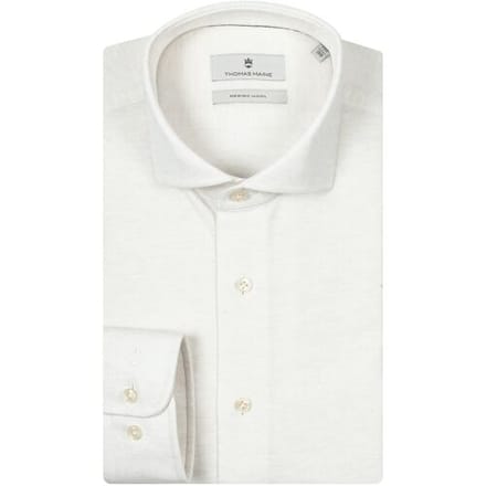 Thomas Maine Overhemd Roma Modern Kent Jersey Piqué Melange Wit / male
