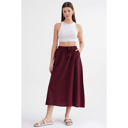Hoge Taille Poplin Rok met Touwtje Detail