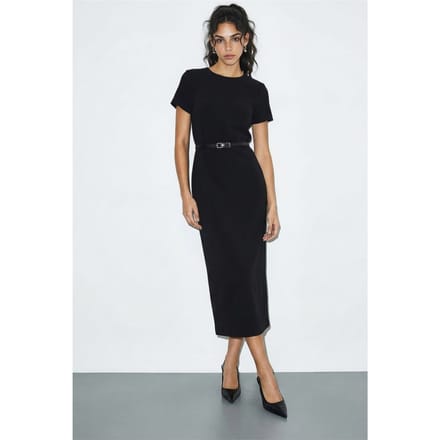 Geveste Midi-jurk met Ronde Hals