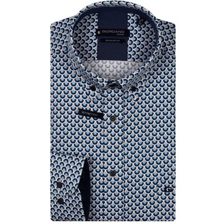 Giordano Overhemd Ivy Abstract Half Circles Wave Satin Stretch Navy / male
