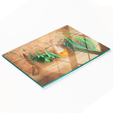 Decoratieve snijplank van gehard glas met kruidenkoord, 80x52 cm