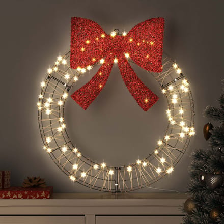 Couronne avec 60 LED Blanc Chaud 75 x 75 x 8 cm Rotin