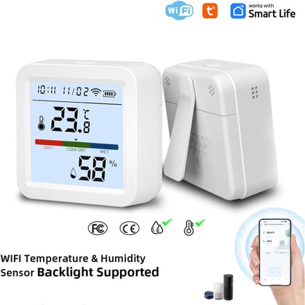WiFi Thermometer Hygrometer TY App Slimme Thermometer voor Thuis LCD Achtergrondverlichting met Afneembare Standaard wit