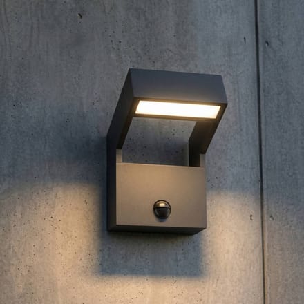 Arcchio LED buiten wandlamp Kovato, sensor, donkergrijs, IP65
