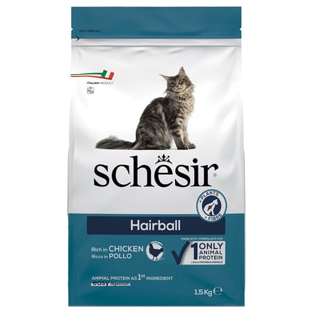 1.5kg Schesir Original Haarbal met kip droogvoer voor katten