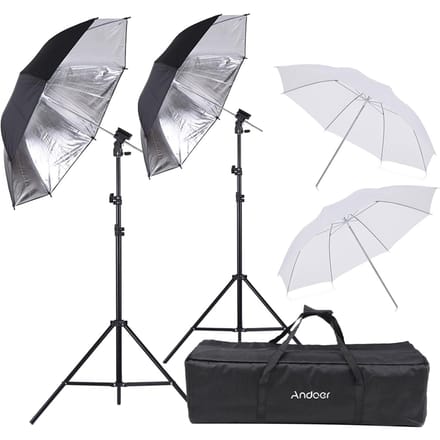 Andoer Off Camera Dubbele Speedlight Flitsschoen Montage Draaibare Zachte Paraplu Kit 2 * 2m Lampstatief +2 white