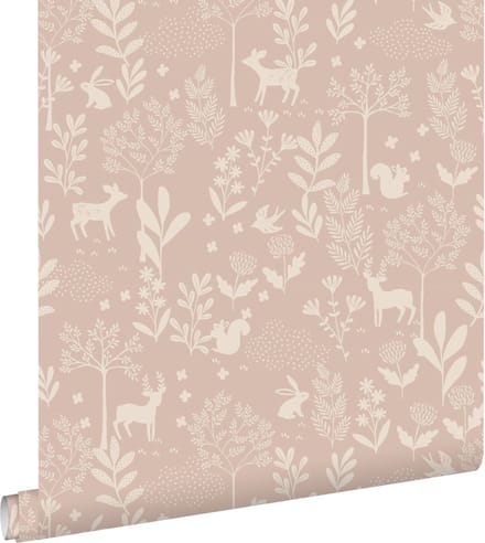 ESTAhome behang bos met bosdieren oudroze - 53 cm x 10.05 m - 139759
