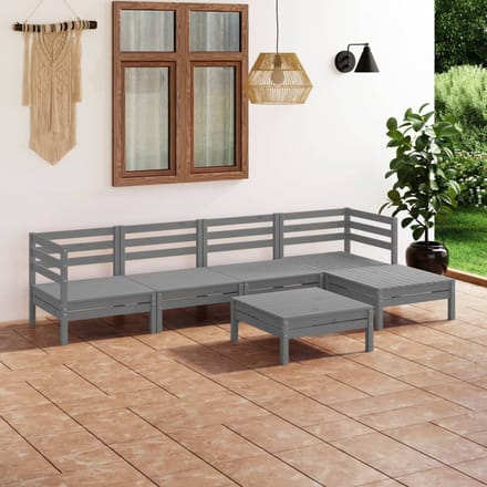 vidaXL - 6-delige - Loungeset - massief - grenenhout - grijs
