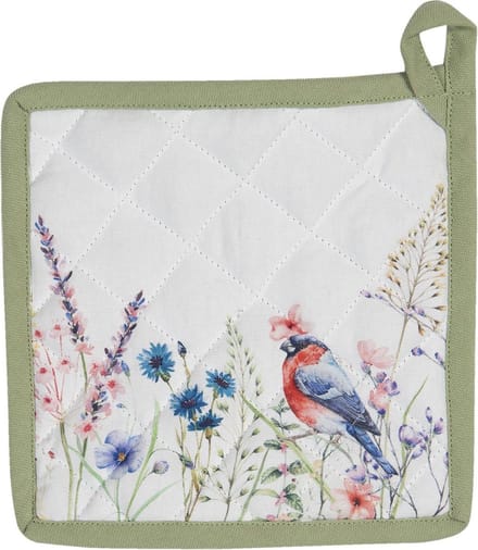 Clayre & Eef Pannenlap 20x20 cm Wit Groen Katoen Bloemen