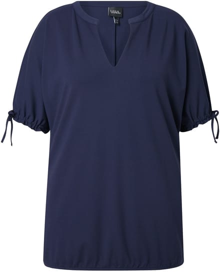 Ulla Popken - Dames - Sweatshirt oversized tuniekhals halve mouwen - Marine - Maat 62+