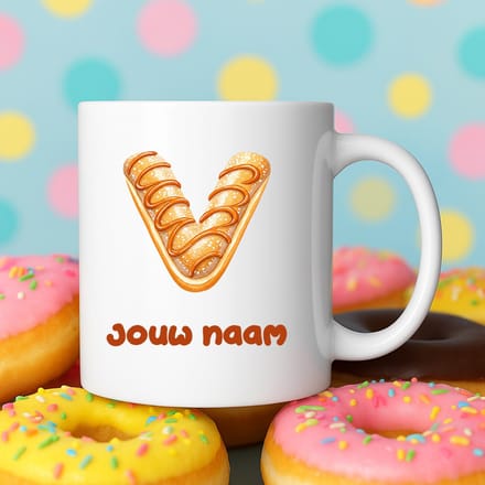 Mok - Donut letter V – Gepersonaliseerd met naam – Grappige Mokken