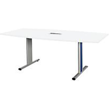 Schäfer Shop Select Vergadertafel Planova, bootvorm incl. netbox, 2000 x 1000/800 mm, wit, accentlijst gentiaanblauw