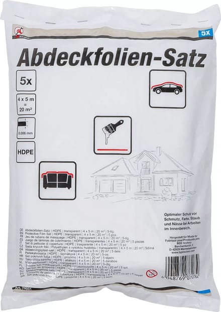 BGS Maskeerfilmset - HDPE - transparant - 4 x 5 m - 20 m² - 5 delig