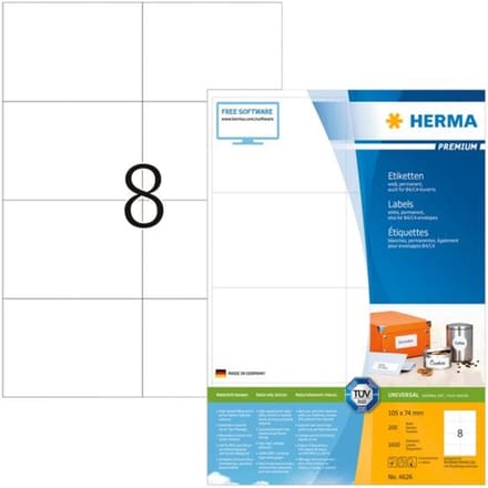 Herma premium-etiketten op A4-bladen, 1600 etiketten, 200 vellen