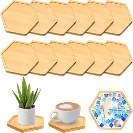 Set van 12 Bamboe Dienbladen en Houten Coasters voor DIY Mozaïekprojecten en Decoratie