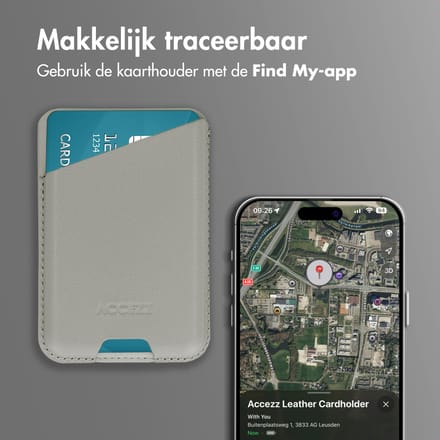 Accezz Magnetische Leren Pasjeshouder - Wallet Kaarthouder geschikt voor Apple Find My - Light Grey