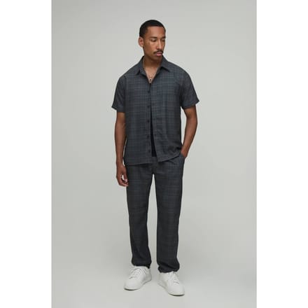 Geruit Regular Overhemd & Toelopende Broek Set | Charcoal | Size Medium