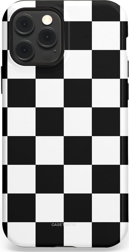 Casetastic hoesje geschikt voor Apple iPhone 12 / Apple iPhone 12 Pro - MagSafe - Dubbellaagse bescherming - Schaak - Fashion Case - Zwart Wit Zilver
