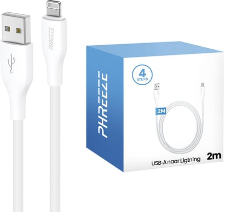 Laadsnoer geschikt voor iPhone - 4 pack - 2 meter - Wit - Geschikt voor usb Lightning - Oplaadkabel