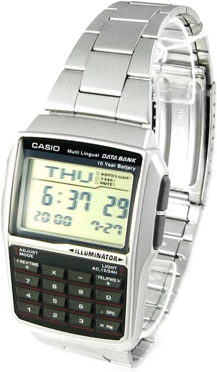 Vintage Rekenmachine Horloge met Databank Functie - Zilver