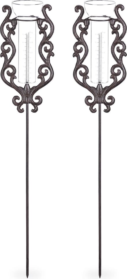 2x regenmeter vintage - neerslagmeter - 12 cm regenwater meter - brons
