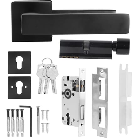 Verstelbare Eenvoudige Zwarte Cilinderhandgreepset Sleutelvergrendelende Deurklink Accessoire black