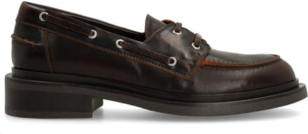 Manfield - Dames - Bruine leren bootschoenen - Maat 42