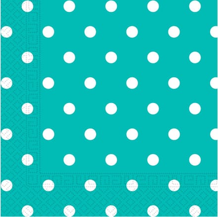 Vegaoo - 20 turquoise papieren servetten met witte stippen 33 x 33 cm