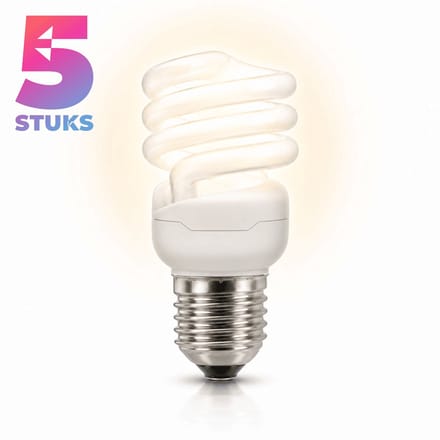 5x Spiraal Spaarlamp E27 - 9W - Daglicht (6400K) - 700 lm - 10 jaar - Niet Dimbaar