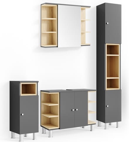 Vicco Badkamermeubel set Aquis, Antraciet, 4-delig