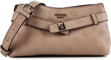 GUESS schoudertas Ella Logo Girlfriend Crossbody Beige Logo Taupe
