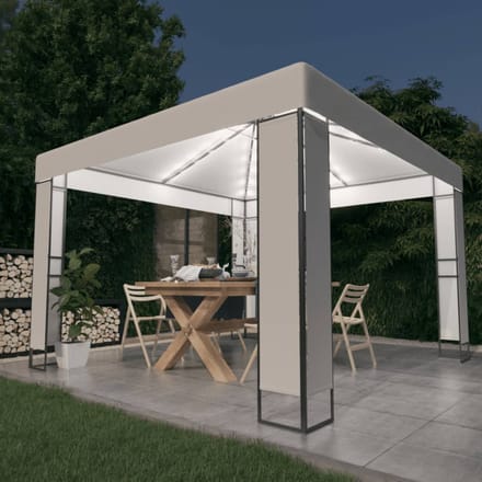 vidaXL - Prieel - met - dubbel - dak - en - LED-lichtslinger - 3x3 - m - wit