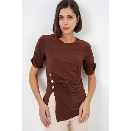 Ronde Hals Geplooide Blouse