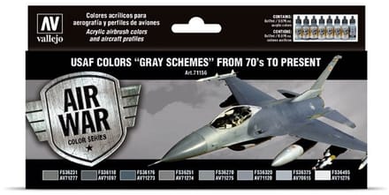 Vallejo Hobbyverf Acrylverf - 71156 USAF colors “Grey Schemes” - Acryl Set Verf set - 8x 17 ml